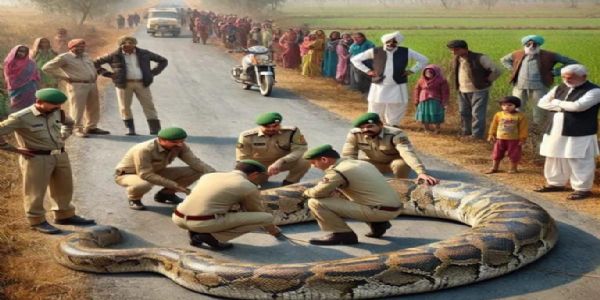 सड़क किनारे मिले अजगर को वन विभाग की टीम  ने  किया रेस्क्यू 