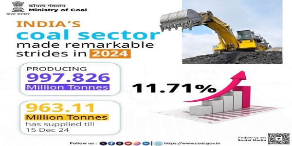 देश में वित्त वर्ष 2023-24 में रिकॉर्ड कोयला उत्पादन