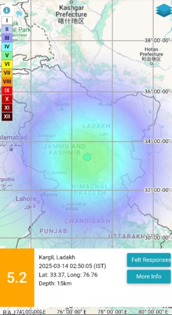 लद्दाख में भूकंप के झटके महसूस किए गए